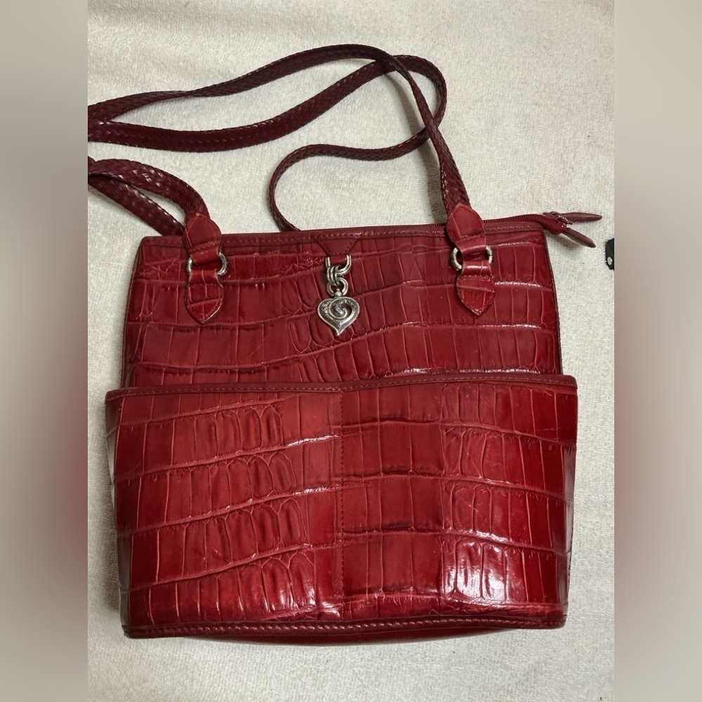 Vintage Brighton Red Leather Croc Print Bucket Purse Bag #541968 - Picture 2 of 11